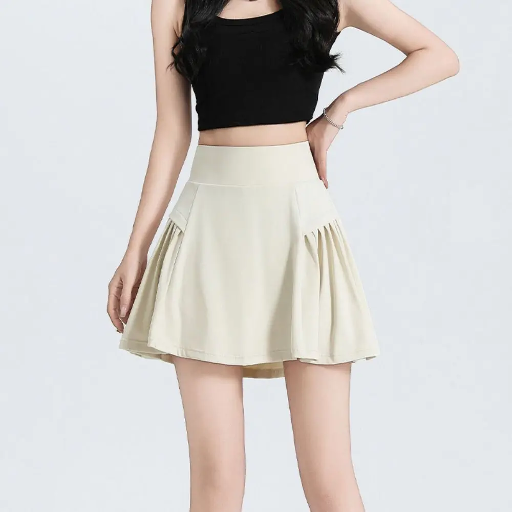 

Breathable High Waist Pleated Skirt Anti-glare Fake Two Pieces Tennis Short Skirt Solid Color Fitness Clothes Sports Pants Skirt