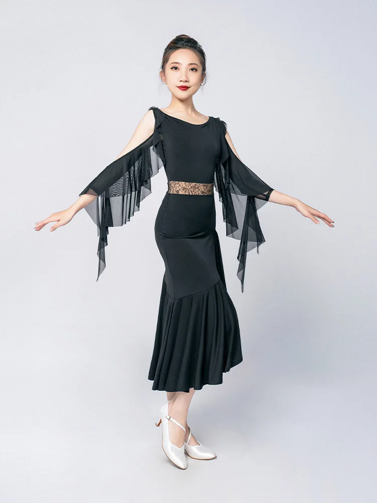 Modern Dance Dress Women Elegant Black Ballroom Dance Performance Clothes Waltz Practice Clothing Latin Dance Costumes DWY8806