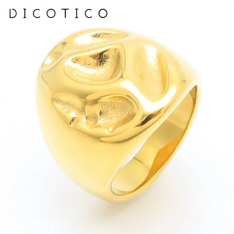 Trendy Stainless Steel Women Rings Gold Silver Color Concavo Convex Surface Chunky Rings For Ladies Jewelry Wedding Party Gifts