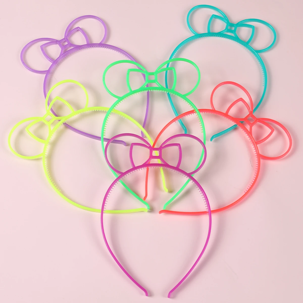 6pcs Luminous Bow Knot Headband Fluorescent Hair Band Glow in the Dark For Kid Girls Birthday Wedding Party Decoration Supplies