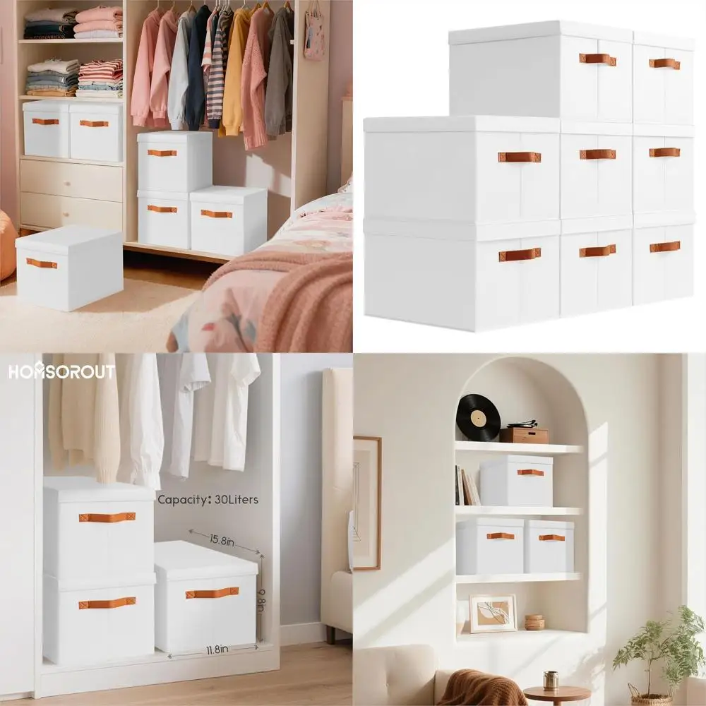 

8-Piece Large Fabric Storage Bins with Lids, Collapsible Cube Organizers for Home, Office, Dorm, White