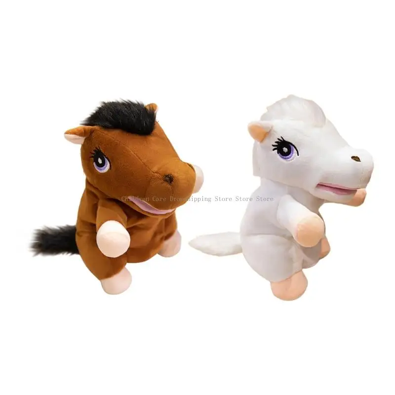 

Movable Jaw Plush Horse Hand Puppet Soft Stuffed Toy For Interactive Storytelling Birthday Christmas Gift Preschool Play