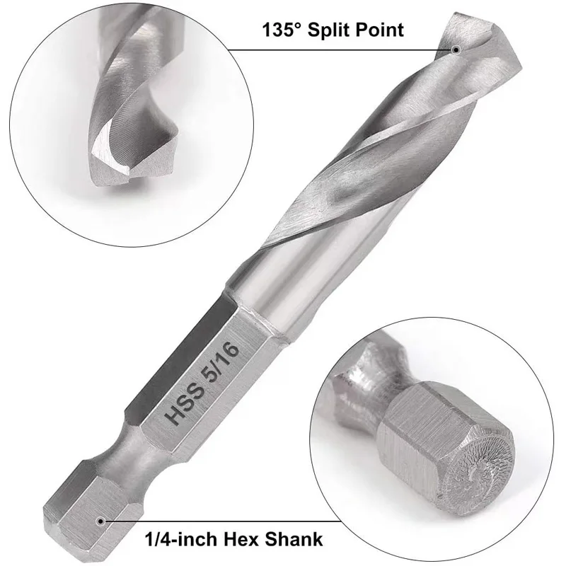 3/32 1/8 3/16 1/4 5/16 HSS M2 เมตริกไทเทเนียมเคลือบตรง Shank Twist เจาะบิต 6.35mm Hex Shank สําหรับไม้โลหะ