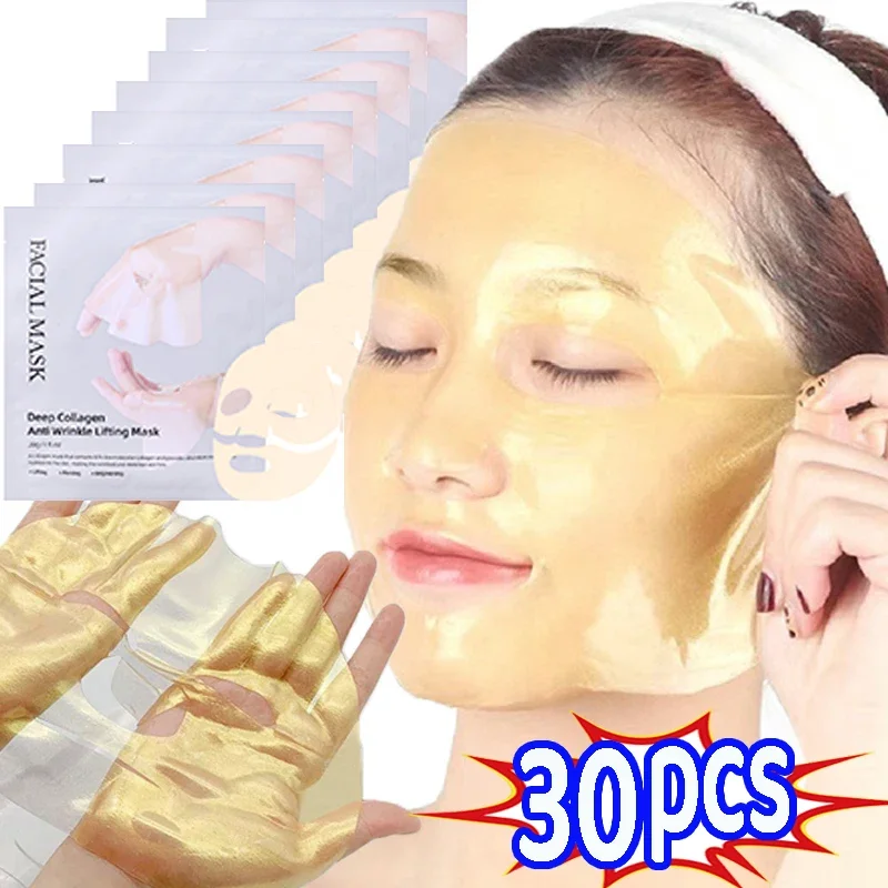 1-30pcs Bio-Collagen Face Mask Golden Blue Transparent Split Design Masks Gentle Moisturizing Refreshing Women Facial Skin Cares