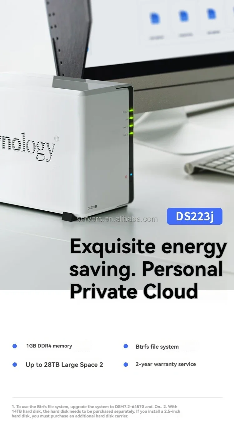 أحدث محطة القرص عالية الأداء Ds223J خادم شبكات التخزين السحابي 4-Core Nas Network المرفقة للتخزين