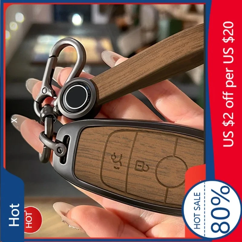 

For MERCEDES-BENZ For Sticker Alloy Wood Grain Pattern Car Key Cover for Mercedes Benz A C E S G Class GLC CLE CLA GLB GLK GLS