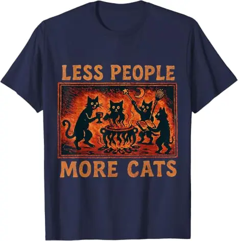 Vintage Less People More Cats T-Shirt Y2k Horror Lustige Introvert-Katzen-Bekleidung Humor Einzigartige Gothic Mystical Witchcraft T-Shirt-Kleidung – Detail 12
