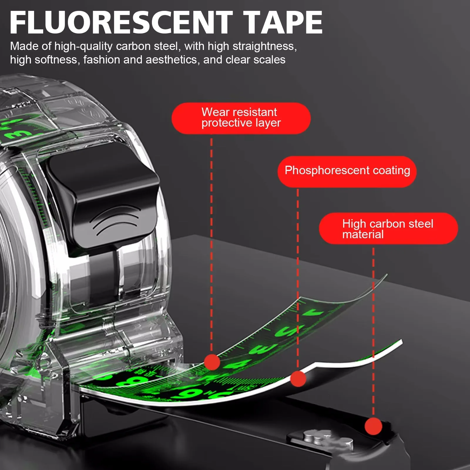 3/5/7.5/10M High Precision Laser Inkjet Coding Box Self-Locking Tape Measure Measuring Tools Fluorescent Wide Meter Ruler