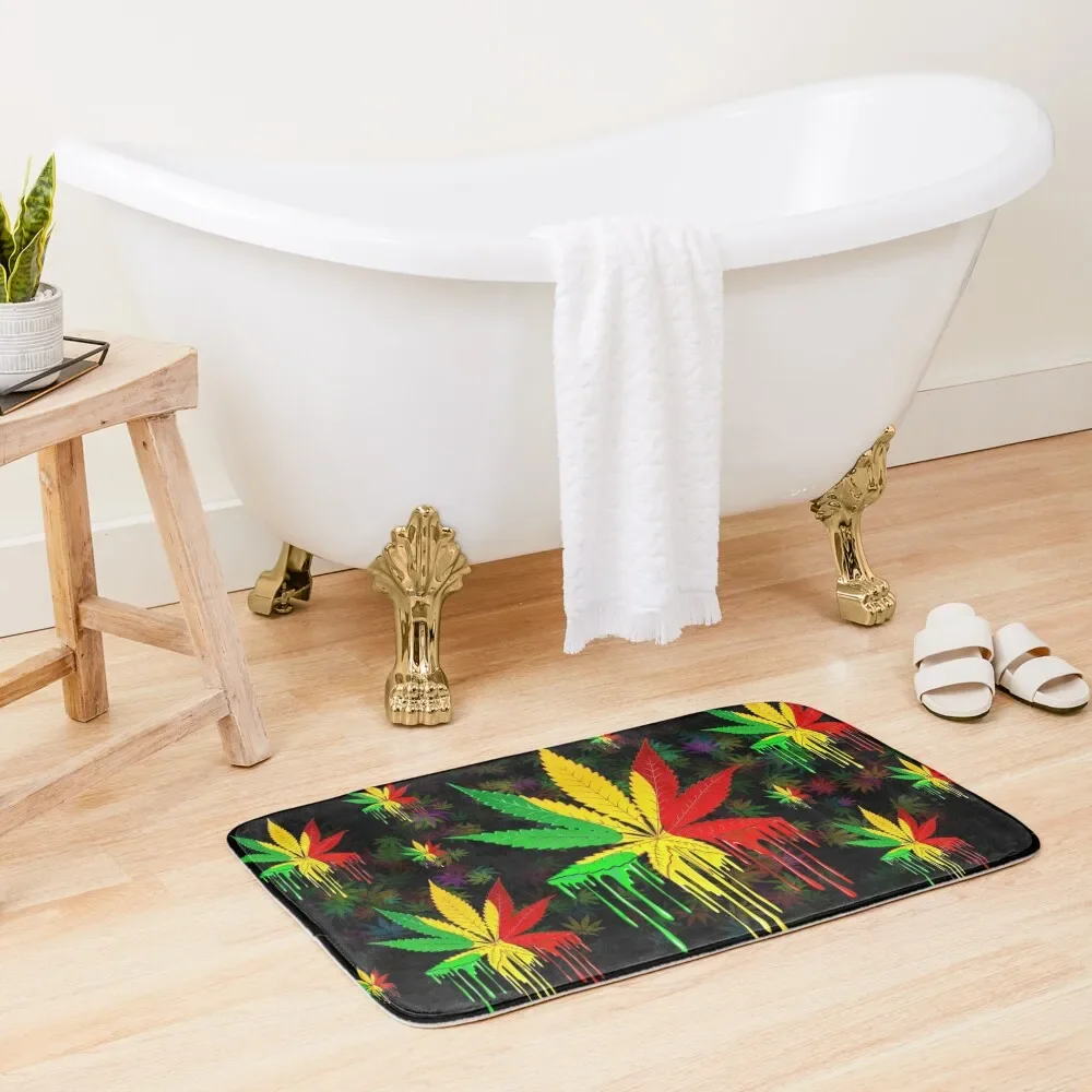 

Leaf Rasta Colors Dripping Paint Bath Mat Bathroom Interior Kit Bathroom Absorbent Bathroom Bath Room Acessories Mat
