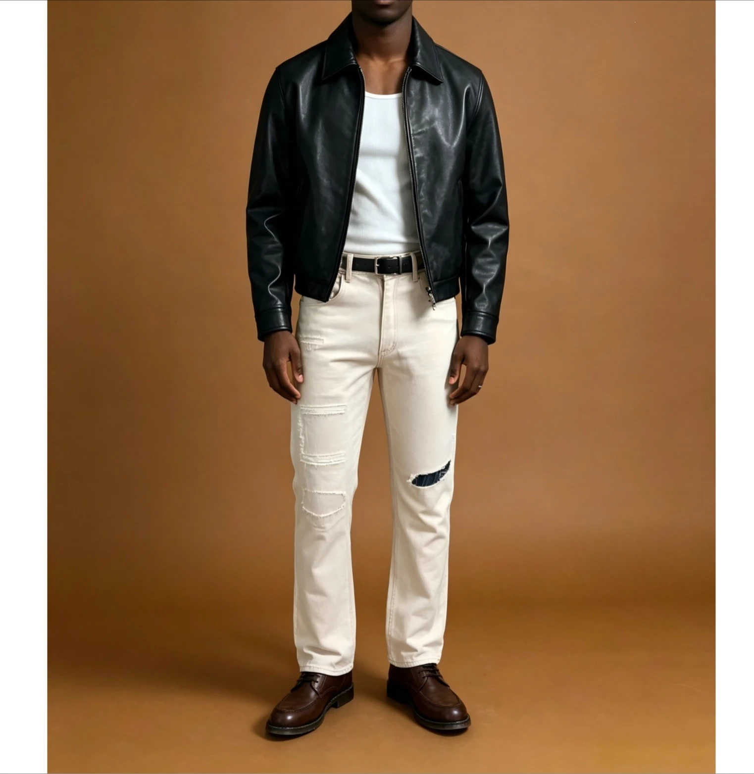 Men's Jeans Trend High Street Scratched Ripped Patch Splicing Personalized Non-elastic Small Straight Cotton Pants