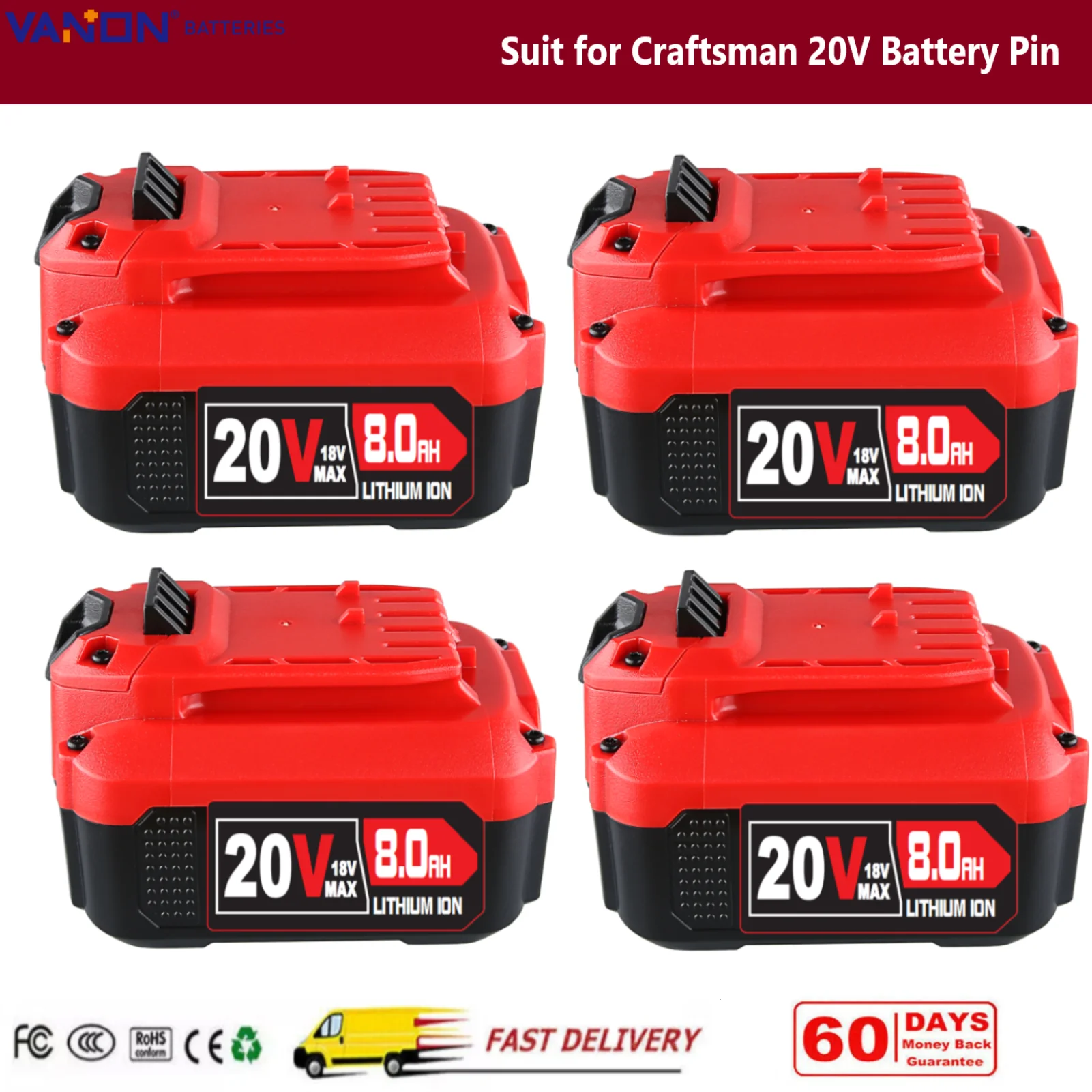 

VANON 1/2/4 20 В 8,0 Ач V20 Замена для аккумулятора Craftsman 20 В CMCB204 CMCB205 CMCB202 Аккумуляторный ударный шуруповерт Инструменты Аккумуляторный штифт