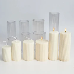 DIY Pinstripe Cylindrical Candle Mold 3D Flat Top Cylindrical Candle Making Supplies Durable and Easy To Release Plastic Mould