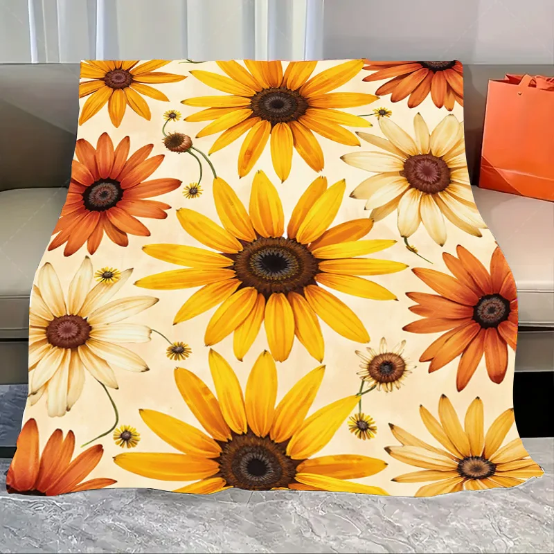 

1pc Flannel Blanket Vibrant Sunflower Print Soft Cozy Blanket for Home Decor