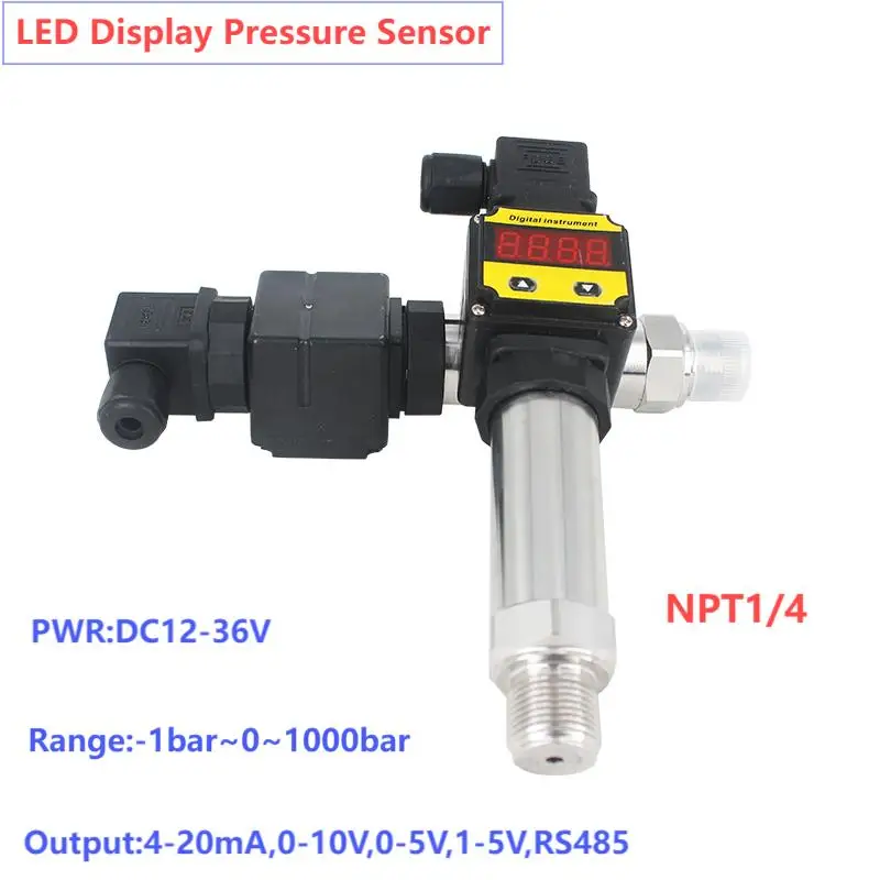 NPT1/4 LED Pressure Transmitter 4-20mA 0-10V 1-5V RS485 Digital Pressure Transducer 0.1Mpa1.6Mpa 25Mpa 40Mpa 50Mpa 60Mpa Sensor