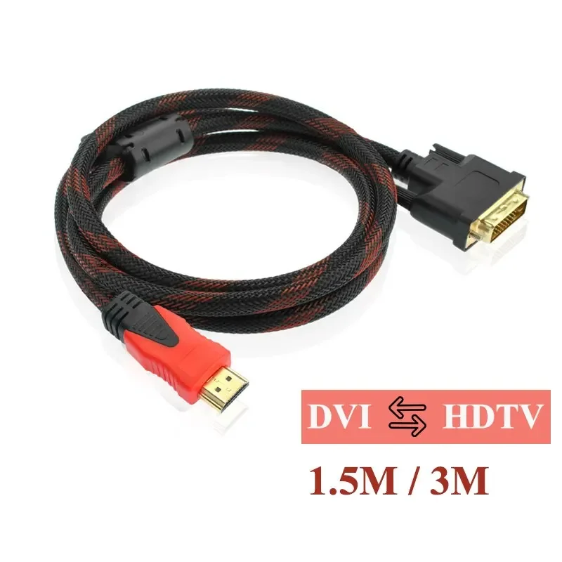 DVI do kabel HDTV kabla zgodnego z HDMI do DVI 1.5M 3M 1080P 3D DVI D 24 1 Pin przewody adaptery dla TV, pudełko projektor do komputera DVD 1080p