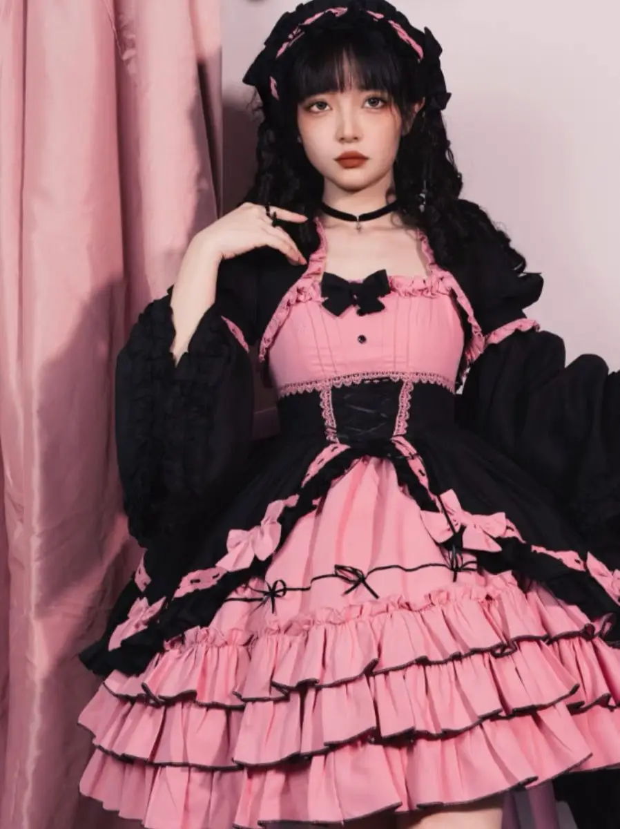 Bow Princess Patchwork Panekked Women Mujer Short Lace Up Spice Girls Cake Vestidos Fairycore Harajuku Japanese Soft Dresses