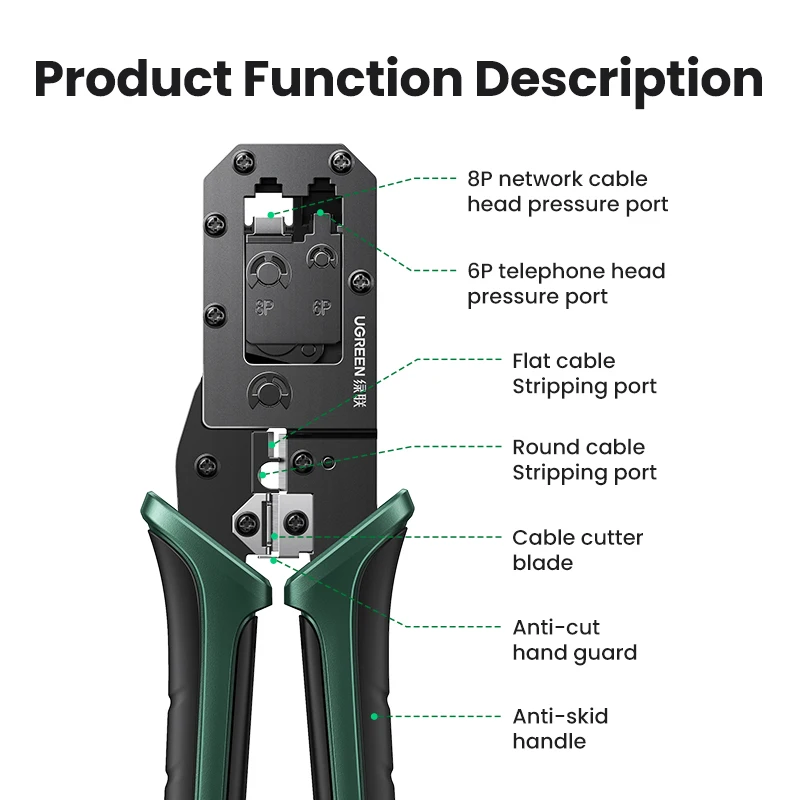 UGREEN RJ45 Crimper Tools RJ45 Crimping Pliers for CAT6/7/8 Ethernet Lan Cable Network Cutter Stripper Plier Multifuntion Tool