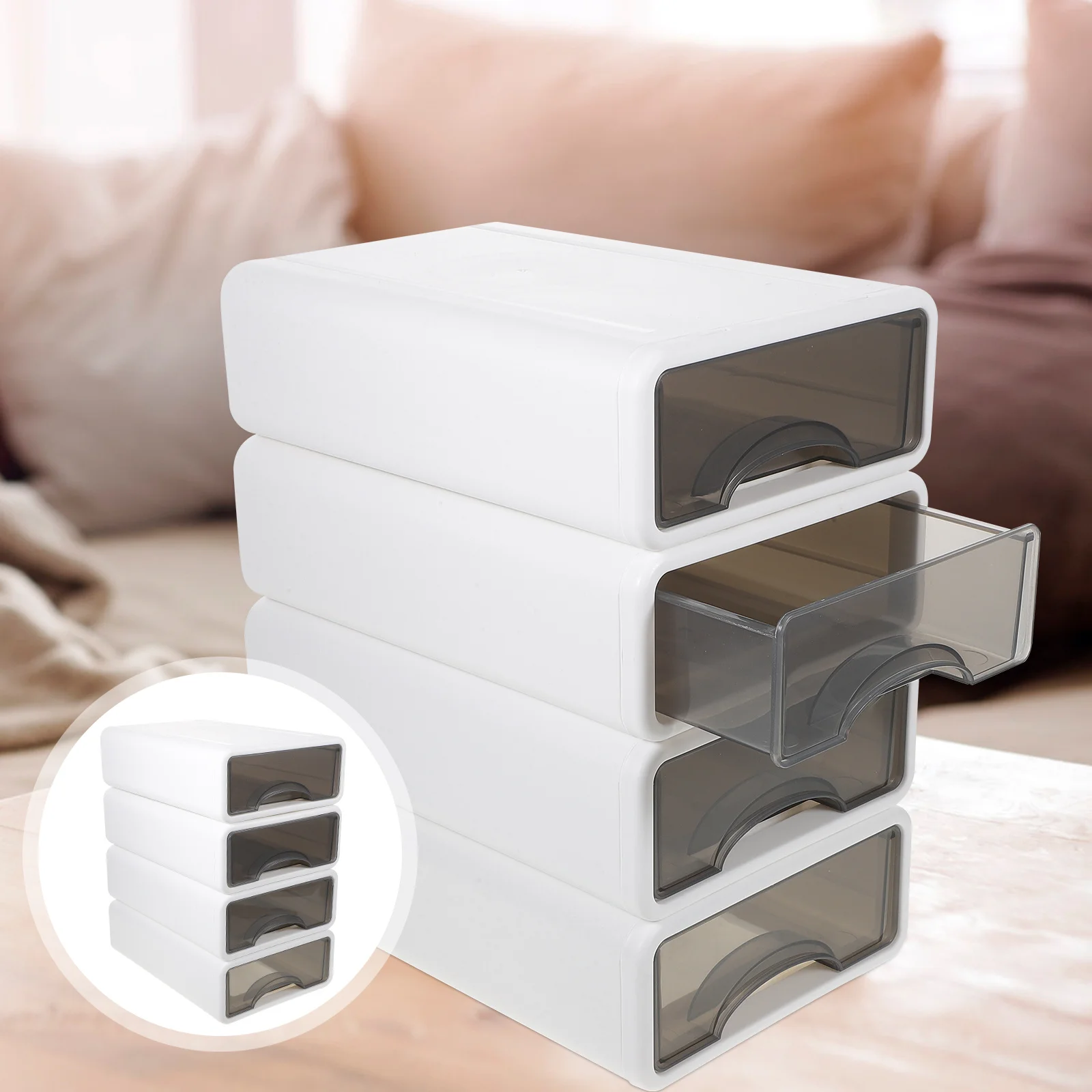 

4Pcs Drawer Type Organizers for Desk Sundries Storage Box Clear Window Desktop Makeup Organizer PP Material Stackable Storage
