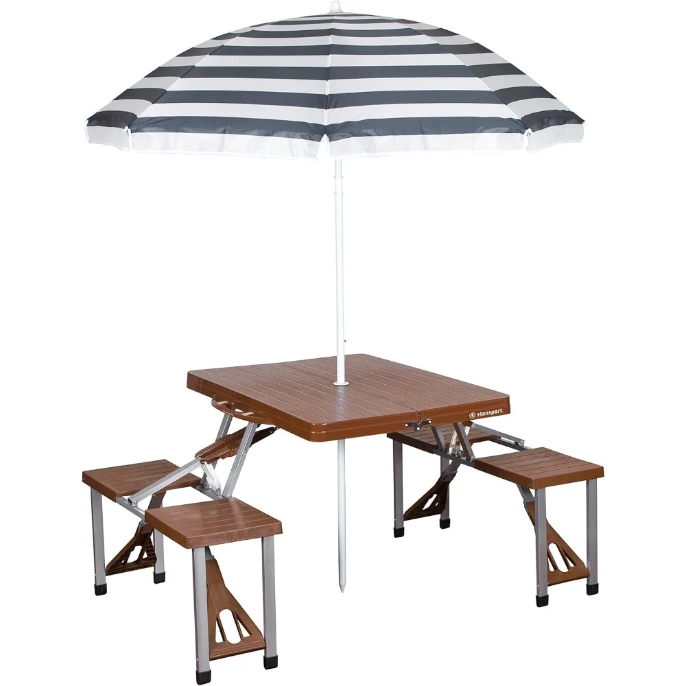 

XMSJ Picnic Table and Umbrella Combo - Brown