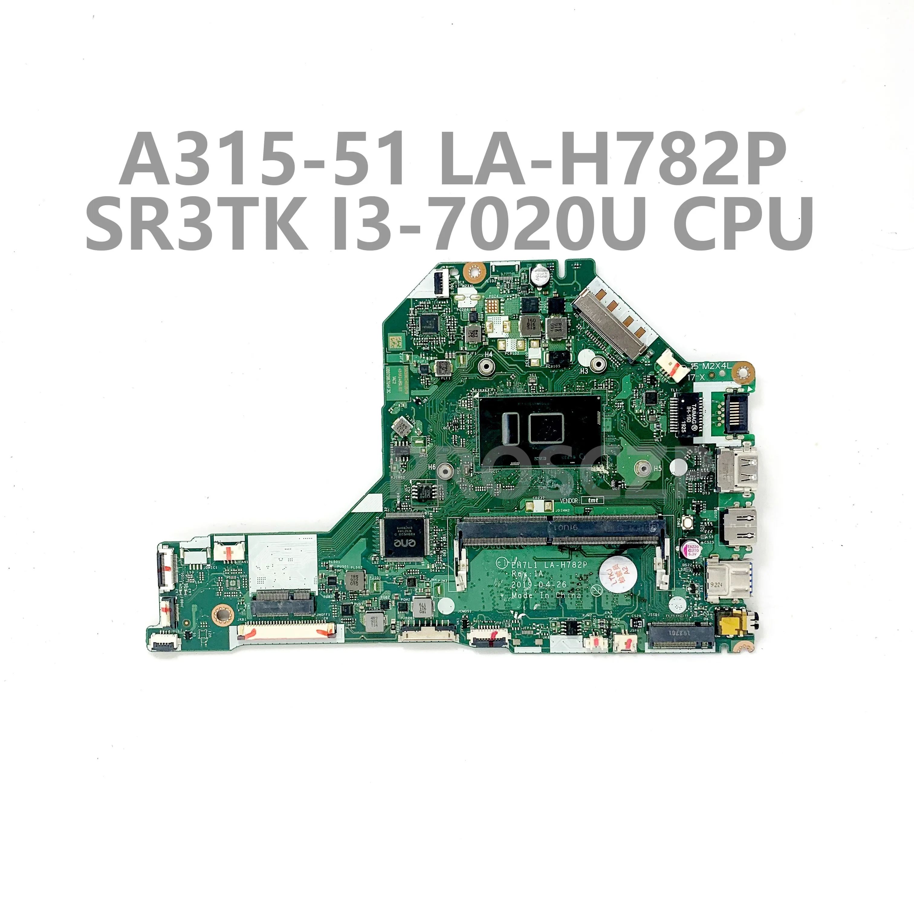 Материнская плата EH7L1 LA-H782P для ноутбука ACER Aspire 3 A315 A315-51 с процессором SR3TK I3-7020U, 100% протестировано, ОК