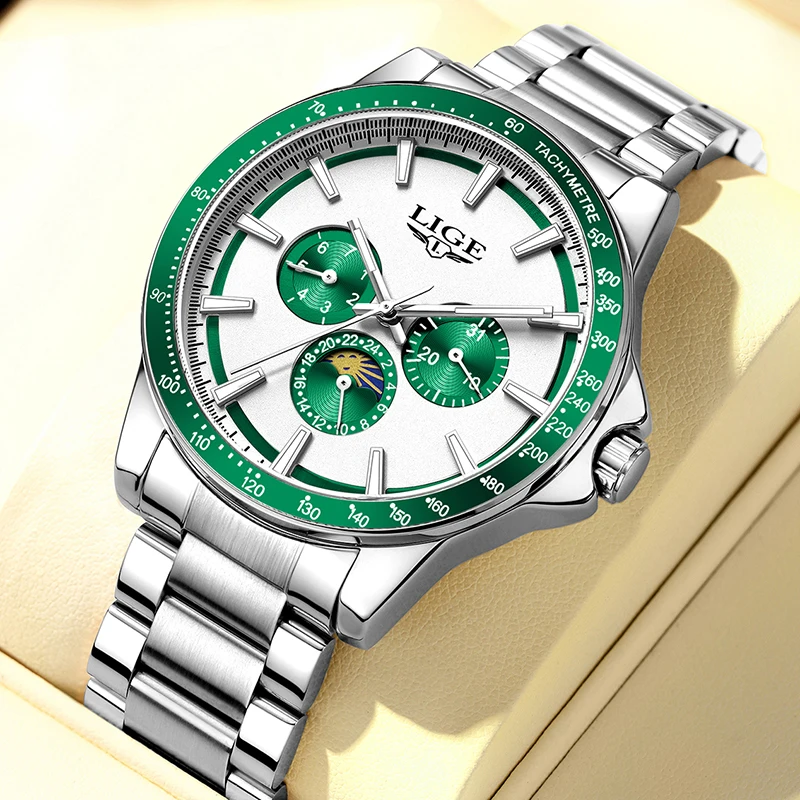 LIGE 2025 New Mechanical Pendulum Hammer Design Watch Men Fashion Stainless Steel Waterproof Luminous Men's Quartz Wristwatches