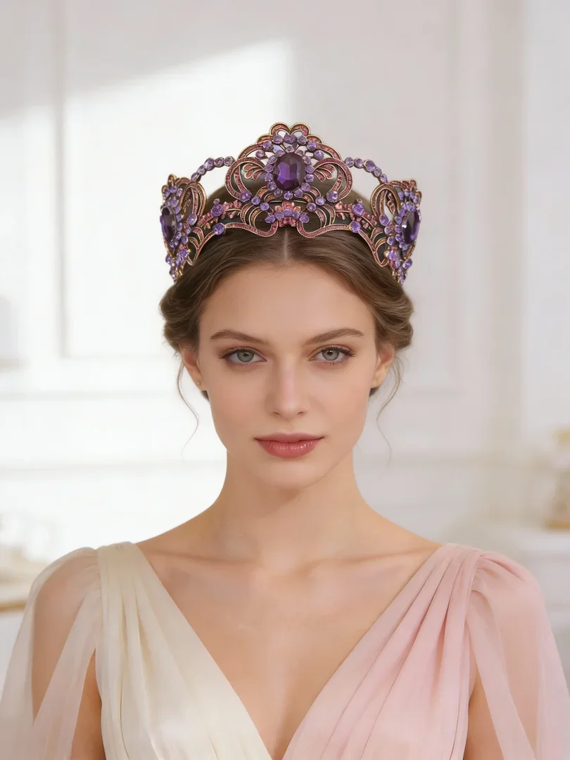 

Женская тиара в стиле барокко в стиле ретро, фиолетовая тиара со стразами, тиара, свадебная тиара, вечерние украшения, аксессуары для волос, тиара