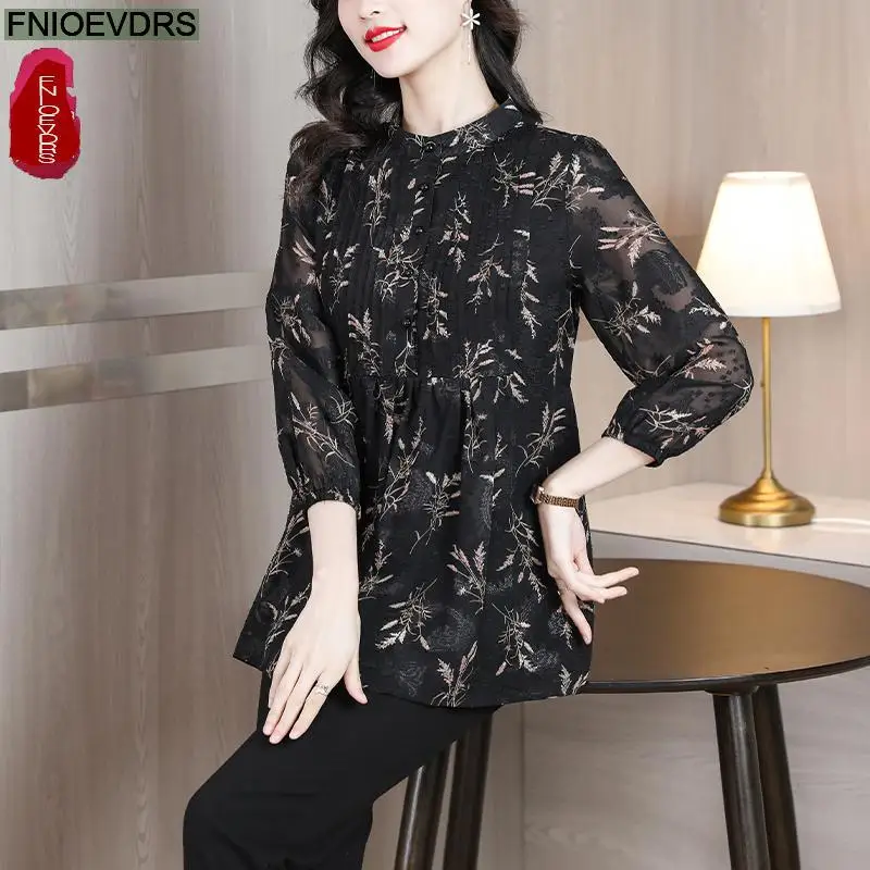 L-5XL Loose Clothes 2023 Women European Fashion Elegant Office Lady Work Button Shirt Retro Tunic Belly Peplum Tops And Blouses