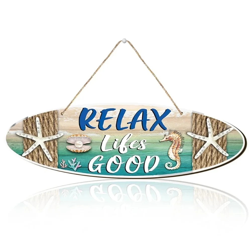 Summer Relax Life's Good Wood Plaque Sign, Surfboard Shape Decoration, Sand Beach Decor Sign, Outdoor Wall Hanging Art Decor