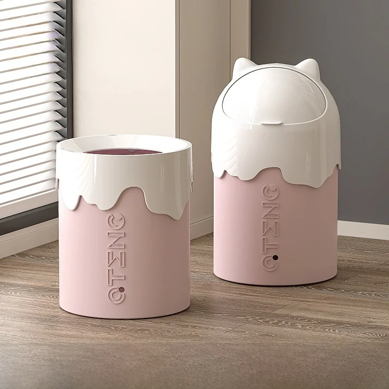 

Creative Home Use Trash Can High Aesthetic Value with Lid Cartoon Cute Living Room Bedroom Large Capacity round Tub Lid Swing...