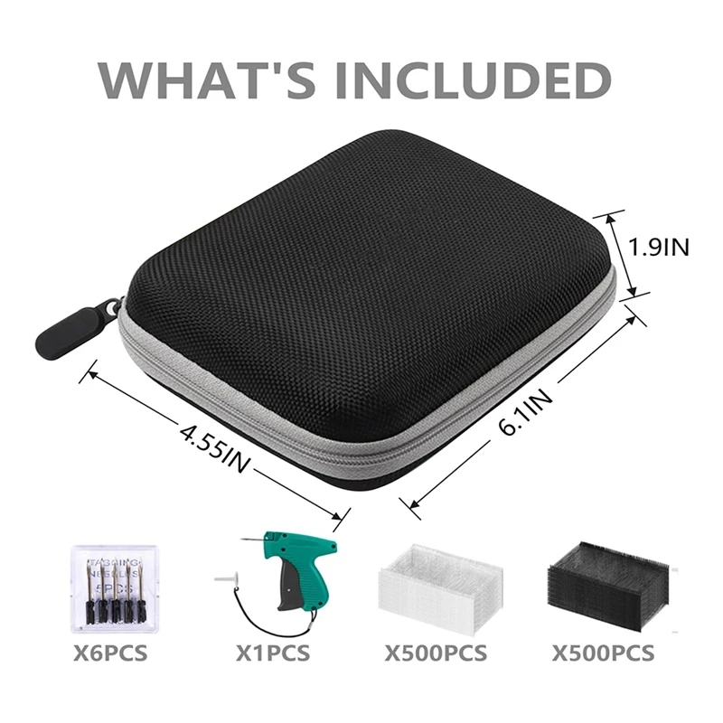 ELEC-Tagginggun للملابس مع حافظة صلبة، 500 أسود و500 أبيض 2In Barbs Fasteners، 6 إبر، مسدس علامات للبيع بالتجزئة القياسية