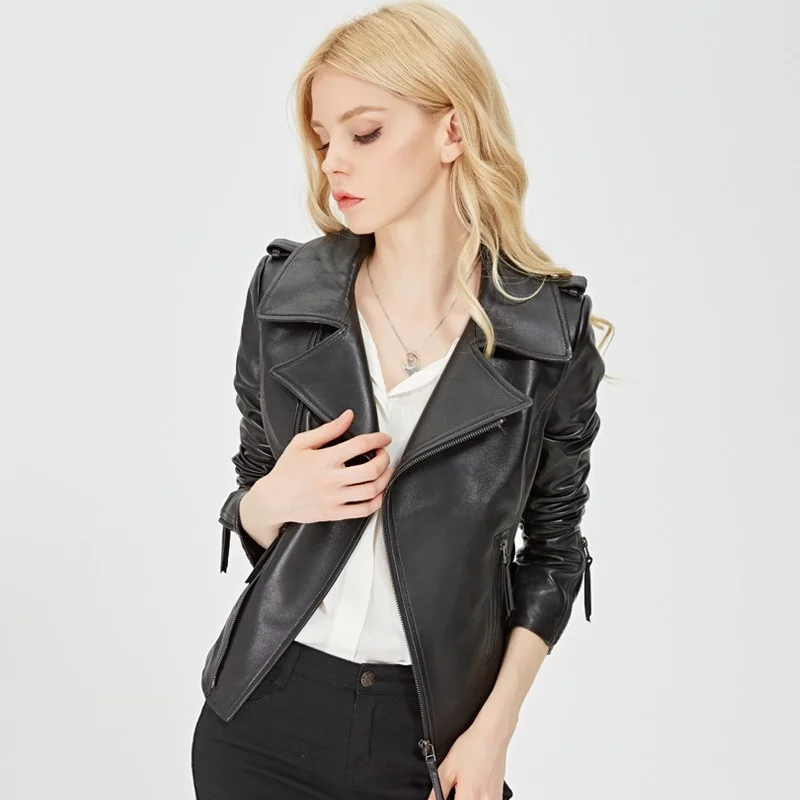 Leather Real Office Lady Motorcycle Jacket Women 100% Sheepskin Slim Short Large Size 5XL Genuine Leather Coat Jaqueta De Couro