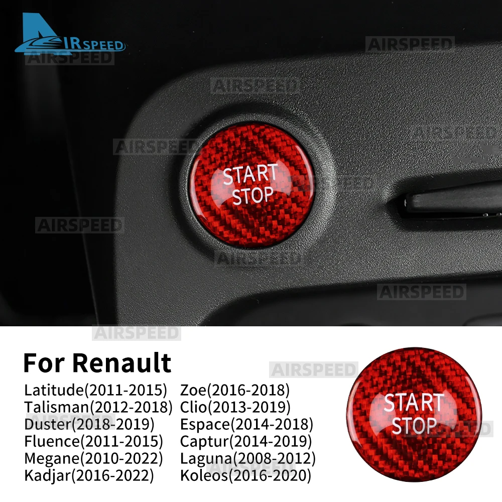 Pegatina de fibra de carbono auténtica para Renault Megane 3 2 2010-2022 Fluence 2011-2015 Clio 4 2013-2019, para botón de encendido/apagado del motor