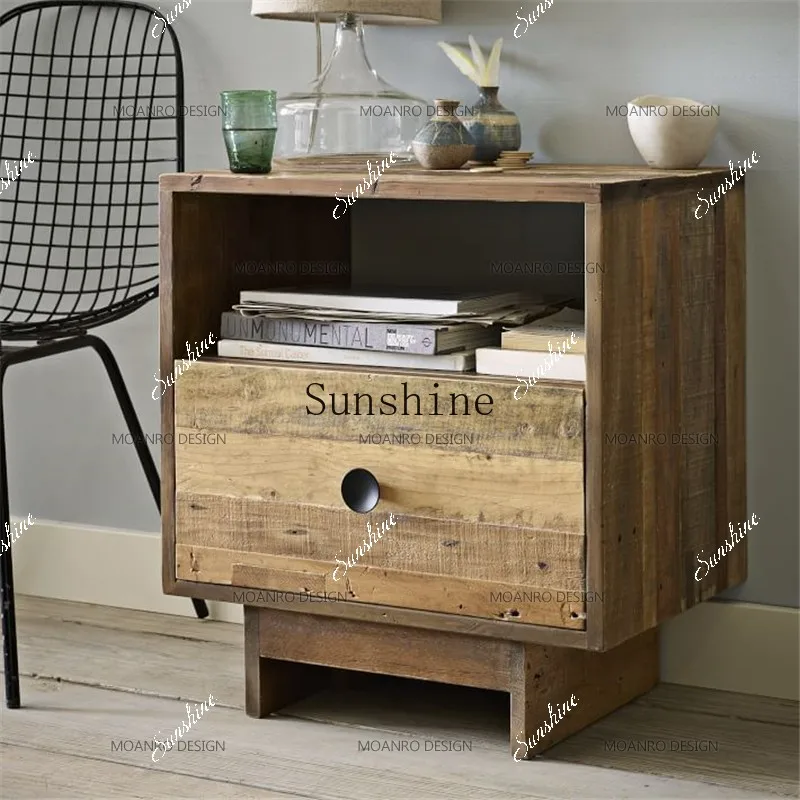 French bedside cabinet pine solid wood living room old simple entrance bedroom bedside table  FT
