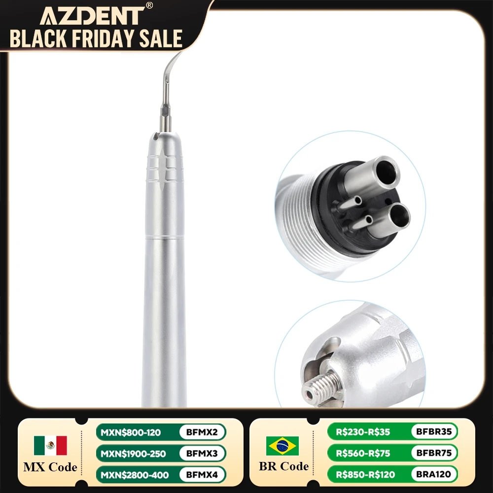 Dental Ultrasonic Air Scaler Handpiece AZDENT with 3 Tips G1 G2 P1 Scaling Polishing Tools 2/4 Holes Whiten Cleaning Cleaner