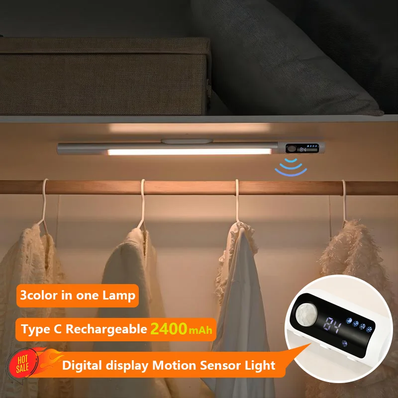 

Motion Sensor Cabinet lights Night Light Digital Display Desk Lamp Type C Rechargeable Lights For Kitchen closet LED Night Light