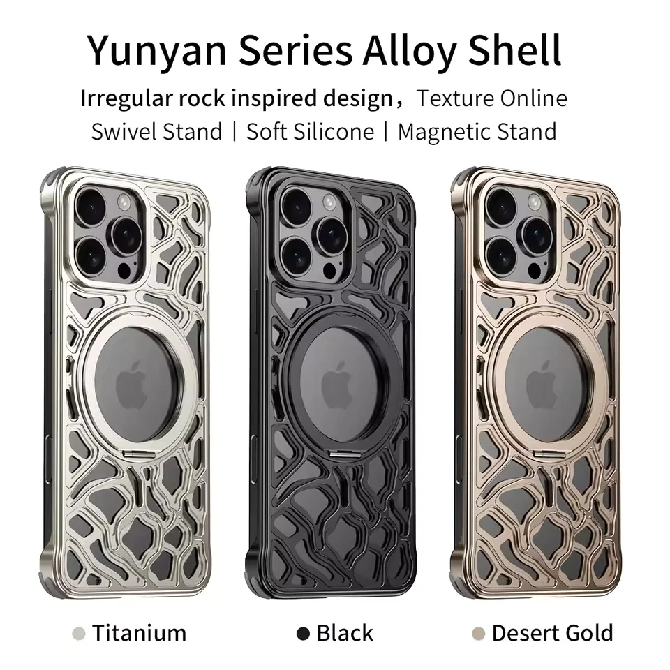 Funda de teléfono anticaída de Metal magnético para iPhone 15 16 17 Pro Max cubierta a prueba de golpes de aleación de aluminio con rotación de 360 grados