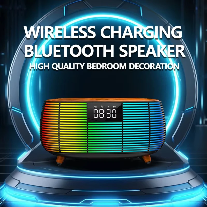 Bluetooth Speaker Wireless Charging Alarm Clock Touch Screen LED Atmosphere Light High Quality Bedhead Desktop Audio