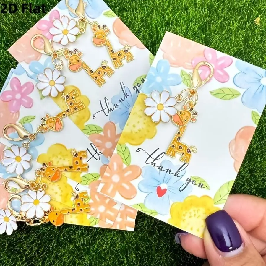 1/5/10/20/50/100pcs Gift for Her/Him: 12-Piece/6-Piece Set of Cute Cartoon Giraffe and Flower Keychains, Includes 6 Pocket Greet