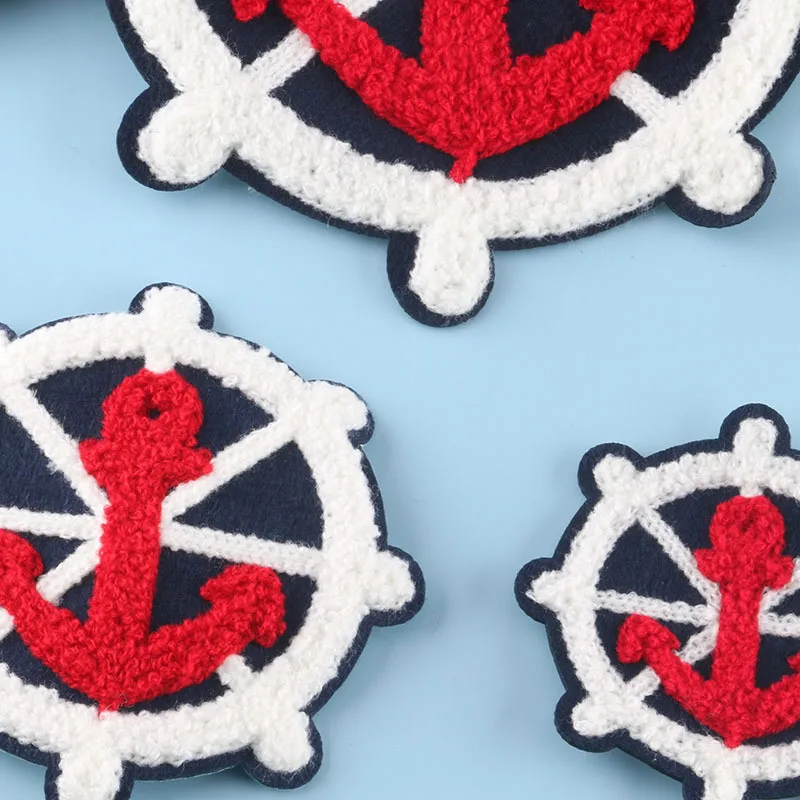 FZdiy Anchor Steering Wheel Patches Clothing Patch Tower Embroidery Applique Small Size Felt Fabric Chenille Patches