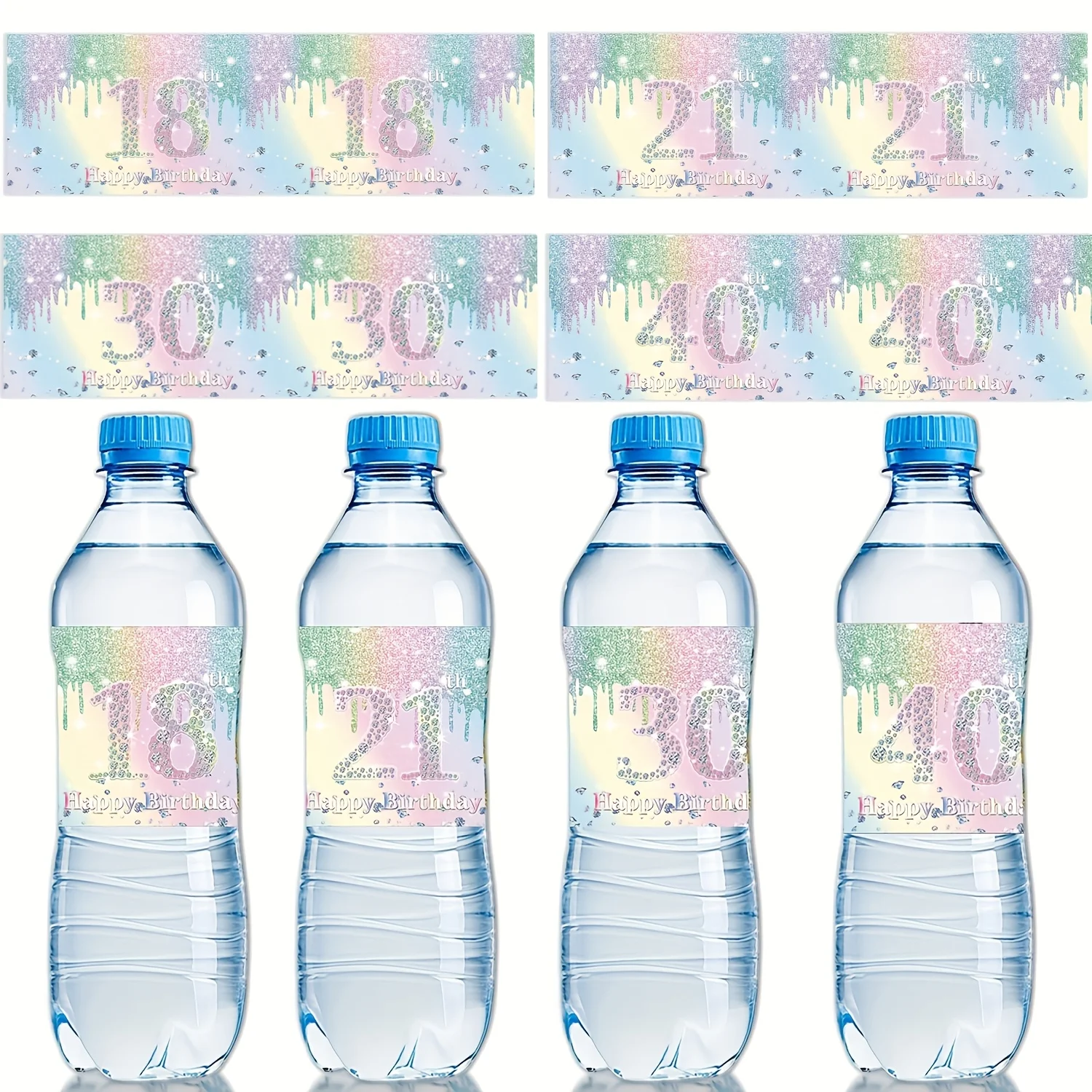 

10 Sets Macaron Diamond Water Bottle Labels, Decorative Stickers for Birthday, Wedding, 1st Birthday & Theme Party Events