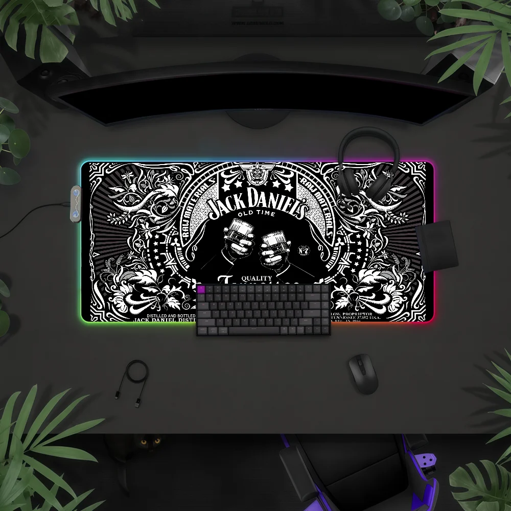

Модный коврик для мыши J-Jack D-Daniel's-S Whiskey с RGB LED подсветкой, красочная игровая клавиатура, нескользящий чехол, водонепроницаемая поверхность для стола