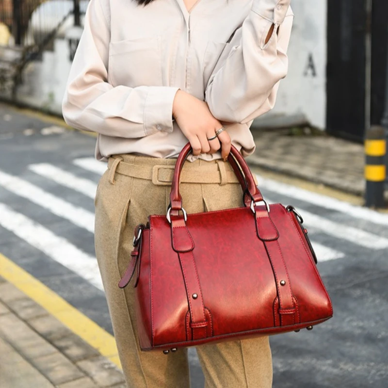 Elegant Vintage Everyday Handbag for Women Soft Genuine Leather Top Handle Luxury Shoulder Bag Large Capacity