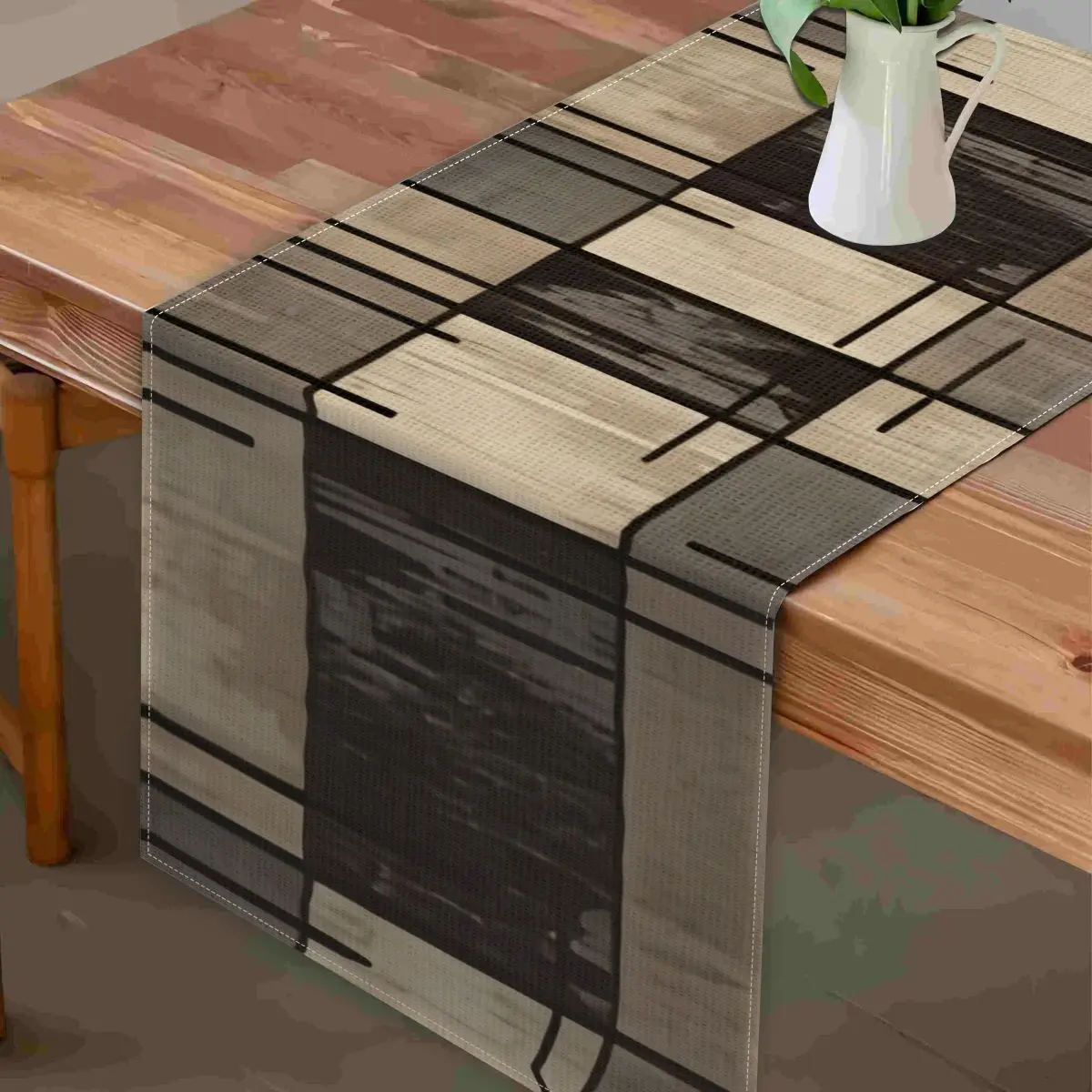 Modern Geometric Brown Linen Table Runner Dresser Scarves Table Decor Farmhouse Kitchen Dining Table Runner Party Decorations