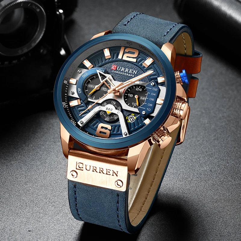 Relojes Deportivos Casuales CURREN 8329 para Hombre, Reloj de Pulsera de Cuero Militar de Lujo de Primera Marca, Reloj de Hombre, Cronógrafo de Moda