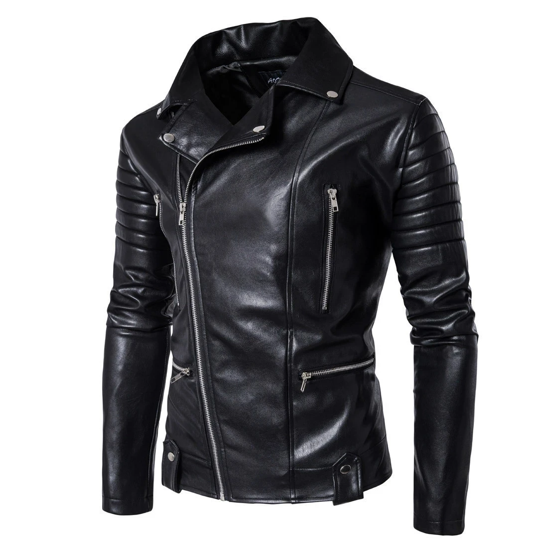 Autumn men's European size leather jacket with multiple zippers, men's leather jacket, riding motorcycle style PU leather jacket