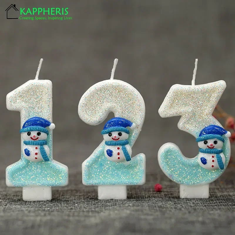 Snowman Birthday Candle for Cakes 0-9 Number Princess Cake Candle Party Decor Birthday Queen of Snow Decoration