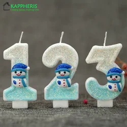 パーティーの装飾のための雪だるまの誕生日キャンドル、プリンセスケーキ、雪の女王、0-9番号