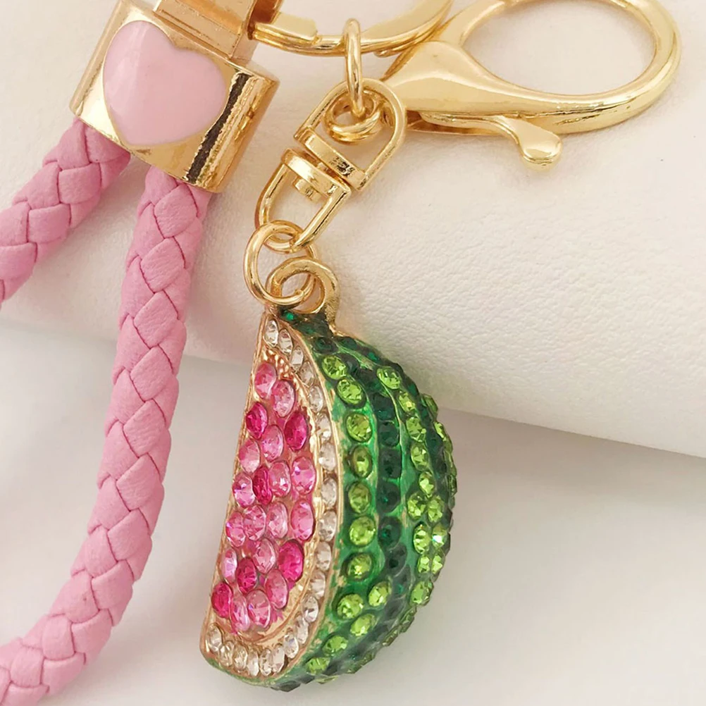 سبائك الزنك البطيخ المفاتيح المينا المعلقات بلينغ حجر الراين Keyrings ديكور حقيبة معلقة نام البطيخ الصغير سحر الفاكهة