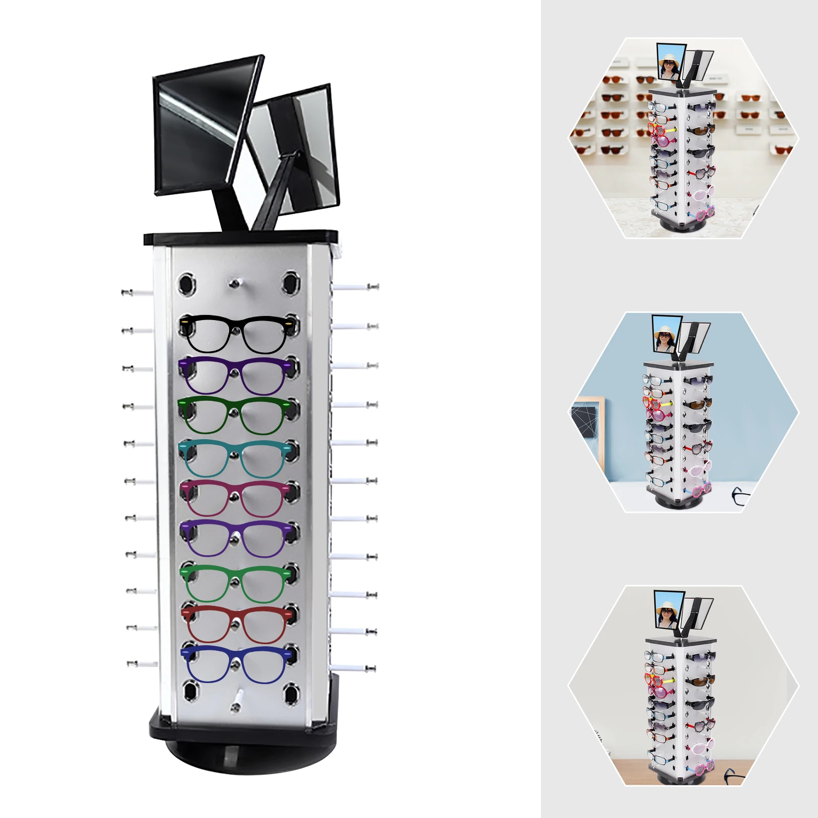 360° Manually Rotate Eyeglasses Display Stand Fit for Storing Sunglasses Myopia Glasses Children's Eyeglasses Hold 44 Pairs