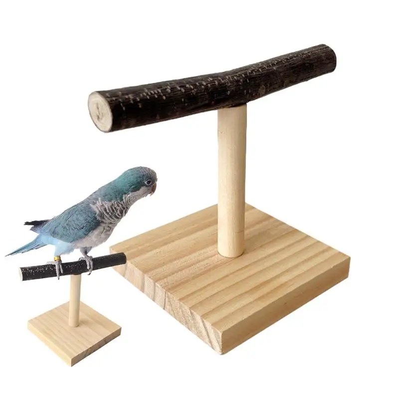 Wooden Parrot Perch T Stand Bird Training Paw Grinding Toys Pet Cockatiel Cage Nest Play Platform Cage Accessories for Parrotlet